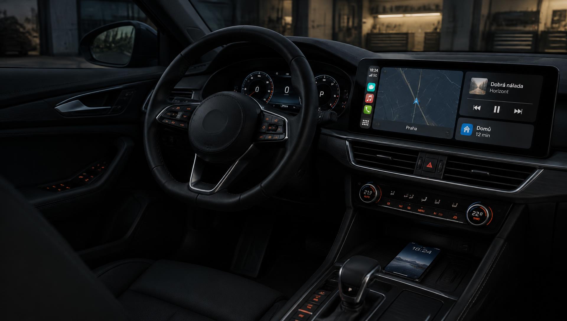 Bezdrátové Apple CarPlay na displeji moderního autorádia